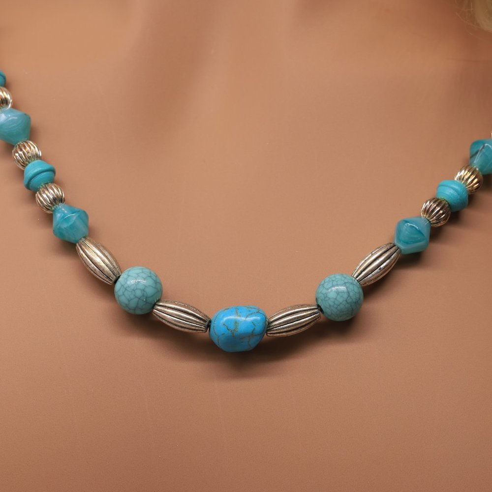 Necklace Turquoise Beads Silver Lobster Clasp Nuggets - Picture 4 of 4